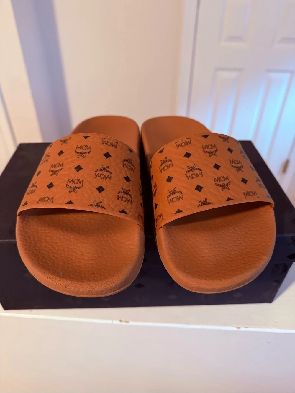 MCM Cognac Monogram Slide Sandals size 8 - Picture 2 of 7